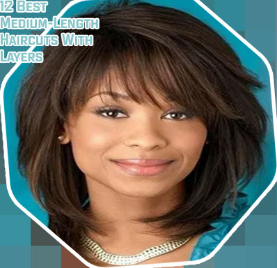 Layered mid length hair with bangs